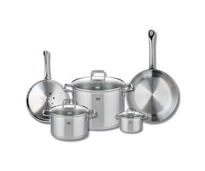 ELO 9503550 Batterie de cuisine 5 pièces, Ensemble de 2 Poêles de cuisson 24 et 28 cm et 3 faitouts 12, 20 et 26 cm Elo Profi Citrin, inox, induction