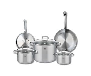 ELO 9503950 Batterie de cuisine 5 pièces, Ensemble de 2 Poêles de cuisson 24 et 28 cm et 3 faitouts 16, 20 et 26 cm Elo Profi Citrin, inox, induction