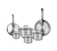 ELO 9504050 Batterie de cuisine 6 pièces, Ensemble de 2 Poêles de cuisson 24 et 28 cm et 4 faitouts 12, 14, 16 et 20 cm Elo Profi Citrin, inox, induction, Gris Clair