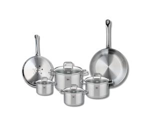 ELO 9504050 Batterie de cuisine 6 pièces, Ensemble de 2 Poêles de cuisson 24 et 28 cm et 4 faitouts 12, 14, 16 et 20 cm Elo Profi Citrin, inox, induction, Gris Clair