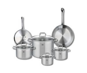 ELO 9504450 Batterie de cuisine 6 pièces, Ensemble de 2 Poêles de cuisson 24 et 28 cm et 4 faitouts 14, 16, 20 et 26 cm Elo Profi Citrin, inox, induction, Gris Plomb