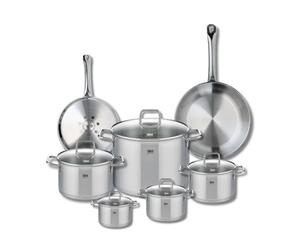ELO 9504550 Batterie de cuisine 7 pièces, Ensemble de 2 Poêles de cuisson 24 et 28 cm et 5 faitouts 12, 14, 16, 20 et 26 cm Elo Profi Citrin, inox, induction, Gris Ardoise