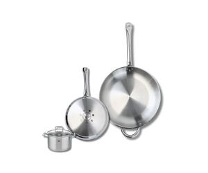 ELO 9504650 Batterie de cuisine 3 pièces, Ensemble de 2 Poêles de cuisson 24 et 32 cm et 1 faitout 12 cm Elo Profi Citrin, inox, induction