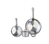 ELO 9504750 Batterie de cuisine 3 pièces, Ensemble de 2 Poêles de cuisson 24 et 32 cm et 1 faitout 14 cm Elo Profi Citrin, inox, induction