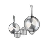 ELO 9505150 Batterie de cuisine 4 pièces, Ensemble de 2 Poêles de cuisson 24 et 32 cm et 2 faitouts 12 et 14 cm Elo Profi Citrin, inox, induction