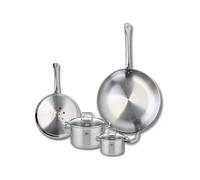 ELO 9505250 Batterie de cuisine 4 pièces, Ensemble de 2 Poêles de cuisson 24 et 32 cm et 2 faitouts 12 et 16 cm Elo Profi Citrin, inox, induction, Gris Perle