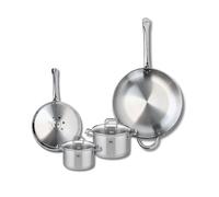 ELO 9505550 Batterie de cuisine 4 pièces, Ensemble de 2 Poêles de cuisson 24 et 32 cm et 2 faitouts 14 et 16 cm Elo Profi Citrin, inox, induction, Gris Plomb