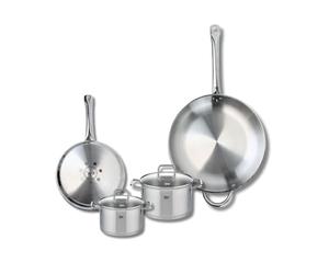 ELO 9505550 Batterie de cuisine 4 pièces, Ensemble de 2 Poêles de cuisson 24 et 32 cm et 2 faitouts 14 et 16 cm Elo Profi Citrin, inox, induction, Gris Plomb