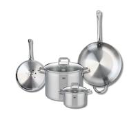 ELO 9505950 Batterie de cuisine 4 pièces, Ensemble de 2 Poêles de cuisson 24 et 32 cm et 2 faitouts 16 et 26 cm Elo Profi Citrin, inox, induction