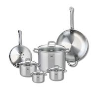 ELO 9507250 Batterie de cuisine 6 pièces, Ensemble de 2 Poêles de cuisson 24 et 32 cm et 4 faitouts 12, 14, 16 et 26 cm Elo Profi Citrin, inox, induction, Gris Perle