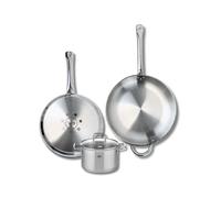ELO 9507950 Batterie de cuisine 3 pièces, Ensemble de 2 Poêles de cuisson 28 et 32 cm et 1 faitout 16 cm Elo Profi Citrin, inox, induction