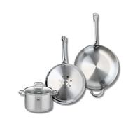 ELO 9508050 Batterie de cuisine 3 pièces, Ensemble de 2 Poêles de cuisson 28 et 32 cm et 1 faitout 20 cm Elo Profi Citrin, inox, induction
