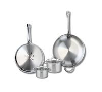 ELO 9508250 Batterie de cuisine 4 pièces, Ensemble de 2 Poêles de cuisson 28 et 32 cm et 2 faitouts 12 et 14 cm Elo Profi Citrin, inox, induction