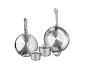 ELO 9508250 Batterie de cuisine 4 pièces, Ensemble de 2 Poêles de cuisson 28 et 32 cm et 2 faitouts 12 et 14 cm Elo Profi Citrin, inox, induction