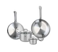 ELO 9508450 Batterie de cuisine 4 pièces, Ensemble de 2 Poêles de cuisson 28 et 32 cm et 2 faitouts 12 et 20 cm Elo Profi Citrin, inox, induction