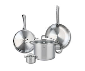 ELO 9508550 Batterie de cuisine 4 pièces, Ensemble de 2 Poêles de cuisson 28 et 32 cm et 2 faitouts 12 et 26 cm Elo Profi Citrin, inox, induction