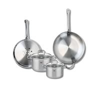 ELO 9508950 Batterie de cuisine 4 pièces, Ensemble de 2 Poêles de cuisson 28 et 32 cm et 2 faitouts 16 et 20 cm Elo Profi Citrin, inox, induction