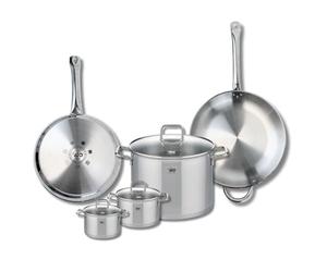ELO 9509450 Batterie de cuisine 5 pièces, Ensemble de 2 Poêles de cuisson 28 et 32 cm et 3 faitouts 12, 14 et 26 cm Elo Profi Citrin, inox, induction