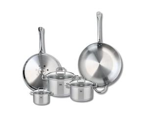ELO 9509550 Batterie de cuisine 5 pièces, Ensemble de 2 Poêles de cuisson 28 et 32 cm et 3 faitouts 12, 16 et 20 cm Elo Profi Citrin, inox, induction