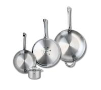 ELO 9510850 Batterie de cuisine 4 pièces, Ensemble de 3 Poêles de cuisson 24, 28 et 32 cm et 1 faitout 12 cm Elo Profi Citrin, inox, induction