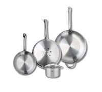 ELO 9510950 Batterie de cuisine 4 pièces, Ensemble de 3 Poêles de cuisson 24, 28 et 32 cm et 1 faitout 14 cm Elo Profi Citrin, inox, induction