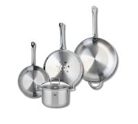 ELO 9511150 Batterie de cuisine 4 pièces, Ensemble de 3 Poêles de cuisson 24, 28 et 32 cm et 1 faitout 20 cm Elo Profi Citrin, inox, induction, Gris