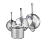 ELO 9511250 Batterie de cuisine 4 pièces, Ensemble de 3 Poêles de cuisson 24, 28 et 32 cm et 1 faitout 26 cm Elo Profi Citrin, inox, induction