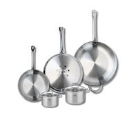 ELO 9511350 Batterie de cuisine 5 pièces, Ensemble de 3 Poêles de cuisson 24, 28 et 32 cm et 2 faitouts 12 et 14 cm Elo Profi Citrin, inox, induction