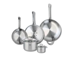 ELO 9511550 Batterie de cuisine 5 pièces, Ensemble de 3 Poêles de cuisson 24, 28 et 32 cm et 2 faitouts 12 et 20 cm Elo Profi Citrin, inox, induction, Gris
