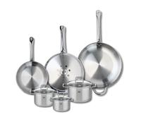 ELO 9512350 Batterie de cuisine 6 pièces, Ensemble de 3 Poêles de cuisson 24, 28 et 32 cm et 3 faitouts 12, 14 et 16 cm Elo Profi Citrin, inox, induction, Gris