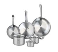ELO 9512450 Batterie de cuisine 6 pièces, Ensemble de 3 Poêles de cuisson 24, 28 et 32 cm et 3 faitouts 12, 14 et 20 cm Elo Profi Citrin, inox, induction, Gris