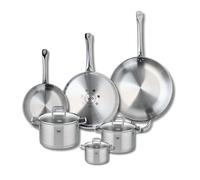ELO 9512650 Batterie de cuisine 6 pièces, Ensemble de 3 Poêles de cuisson 24, 28 et 32 cm et 3 faitouts 12, 16 et 20 cm Elo Profi Citrin, inox, induction