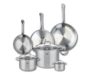 ELO 9512850 Batterie de cuisine 6 pièces, Ensemble de 3 Poêles de cuisson 24, 28 et 32 cm et 3 faitouts 12, 20 et 26 cm Elo Profi Citrin, inox, induction, Gris
