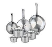 ELO 9513350 Batterie de cuisine 7 pièces, Ensemble de 3 Poêles de cuisson 24, 28 et 32 cm et 4 faitouts 12, 14, 16 et 20 cm Elo Profi Citrin, inox, induction, Gris