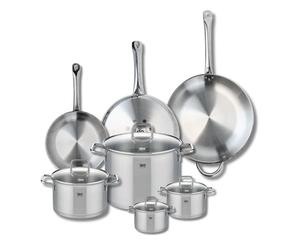 ELO 9513550 Batterie de cuisine 7 pièces, Ensemble de 3 Poêles de cuisson 24, 28 et 32 cm et 4 faitouts 12, 14, 20 et 26 cm Elo Profi Citrin, inox, induction, Gris