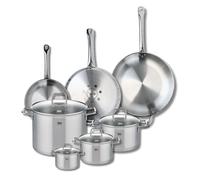 ELO 9513650 Batterie de cuisine 7 pièces, Ensemble de 3 Poêles de cuisson 24, 28 et 32 cm et 4 faitouts 12, 16, 20 et 26 cm Elo Profi Citrin, inox, induction, Gris