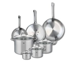 ELO 9513650 Batterie de cuisine 7 pièces, Ensemble de 3 Poêles de cuisson 24, 28 et 32 cm et 4 faitouts 12, 16, 20 et 26 cm Elo Profi Citrin, inox, induction, Gris