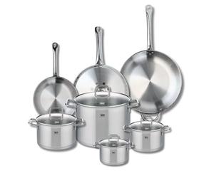 ELO 9513750 Batterie de cuisine 7 pièces, Ensemble de 3 Poêles de cuisson 24, 28 et 32 cm et 4 faitouts 14, 16, 20 et 26 cm Elo Profi Citrin, inox, induction