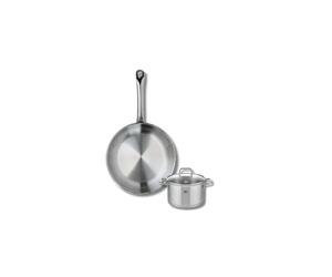 ELO 9692250 Batterie de cuisine 2 pièces, Ensemble de 1 Poêle de cuisson 24 cm et 1 faitout 12 cm Elo Profi Citrin, inox, induction, Gris Clair