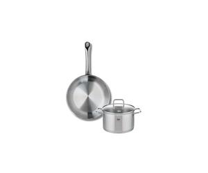ELO 9692450 Batterie de cuisine 2 pièces, Ensemble de 1 Poêle de cuisson 24 cm et 1 faitout 16 cm Elo Profi Citrin, inox, induction, Gris Argent
