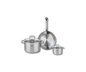ELO 9692950 Batterie de cuisine 3 pièces, Ensemble de 1 Poêle de cuisson 24 cm et 2 faitouts 12 et 20 cm Elo Profi Citrin, inox, induction, Gris