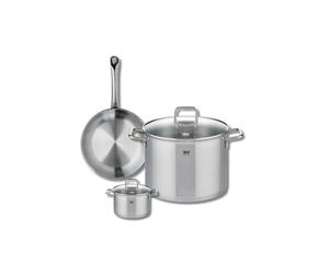 ELO 9693050 Batterie de cuisine 3 pièces, Ensemble de 1 Poêle de cuisson 24 cm et 2 faitouts 12 et 26 cm Elo Profi Citrin, inox, induction