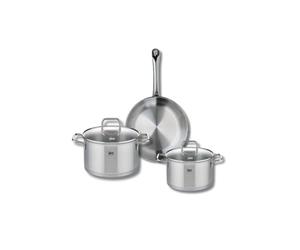 ELO 9693450 Batterie de cuisine 3 pièces, Ensemble de 1 Poêle de cuisson 24 cm et 2 faitouts 16 et 20 cm Elo Profi Citrin, inox, induction, Gris