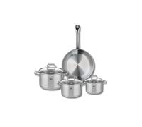 ELO 9693750 Batterie de cuisine 4 pièces, Ensemble de 1 Poêle de cuisson 24 cm et 3 faitouts 12, 14 et 16 cm Elo Profi Citrin, inox, induction
