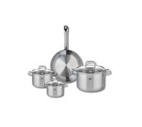 ELO 9693850 Batterie de cuisine 4 pièces, Ensemble de 1 Poêle de cuisson 24 cm et 3 faitouts 12, 14 et 20 cm Elo Profi Citrin, inox, induction