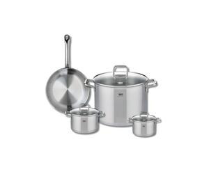 ELO 9693950 Batterie de cuisine 4 pièces, Ensemble de 1 Poêle de cuisson 24 cm et 3 faitouts 12, 14 et 26 cm Elo Profi Citrin, inox, induction, Gris