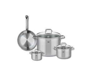 ELO 9694150 Batterie de cuisine 4 pièces, Ensemble de 1 Poêle de cuisson 24 cm et 3 faitouts 12, 16 et 26 cm Elo Profi Citrin, inox, induction