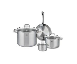 ELO 9694250 Batterie de cuisine 4 pièces, Ensemble de 1 Poêle de cuisson 24 cm et 3 faitouts 12, 20 et 26 cm Elo Profi Citrin, inox, induction
