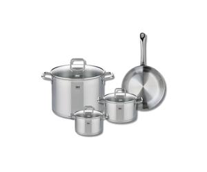 ELO 9694450 Batterie de cuisine 4 pièces, Ensemble de 1 Poêle de cuisson 24 cm et 3 faitouts 14, 16 et 26 cm Elo Profi Citrin, inox, induction, Gris