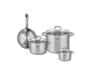 ELO 9694550 Batterie de cuisine 4 pièces, Ensemble de 1 Poêle de cuisson 24 cm et 3 faitouts 14, 20 et 26 cm Elo Profi Citrin, inox, induction